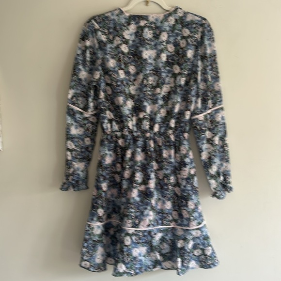 Anthropologie En Saison Blue Floral Long Sleeve V-Neck Mini Dress Small - Picture 9 of 16